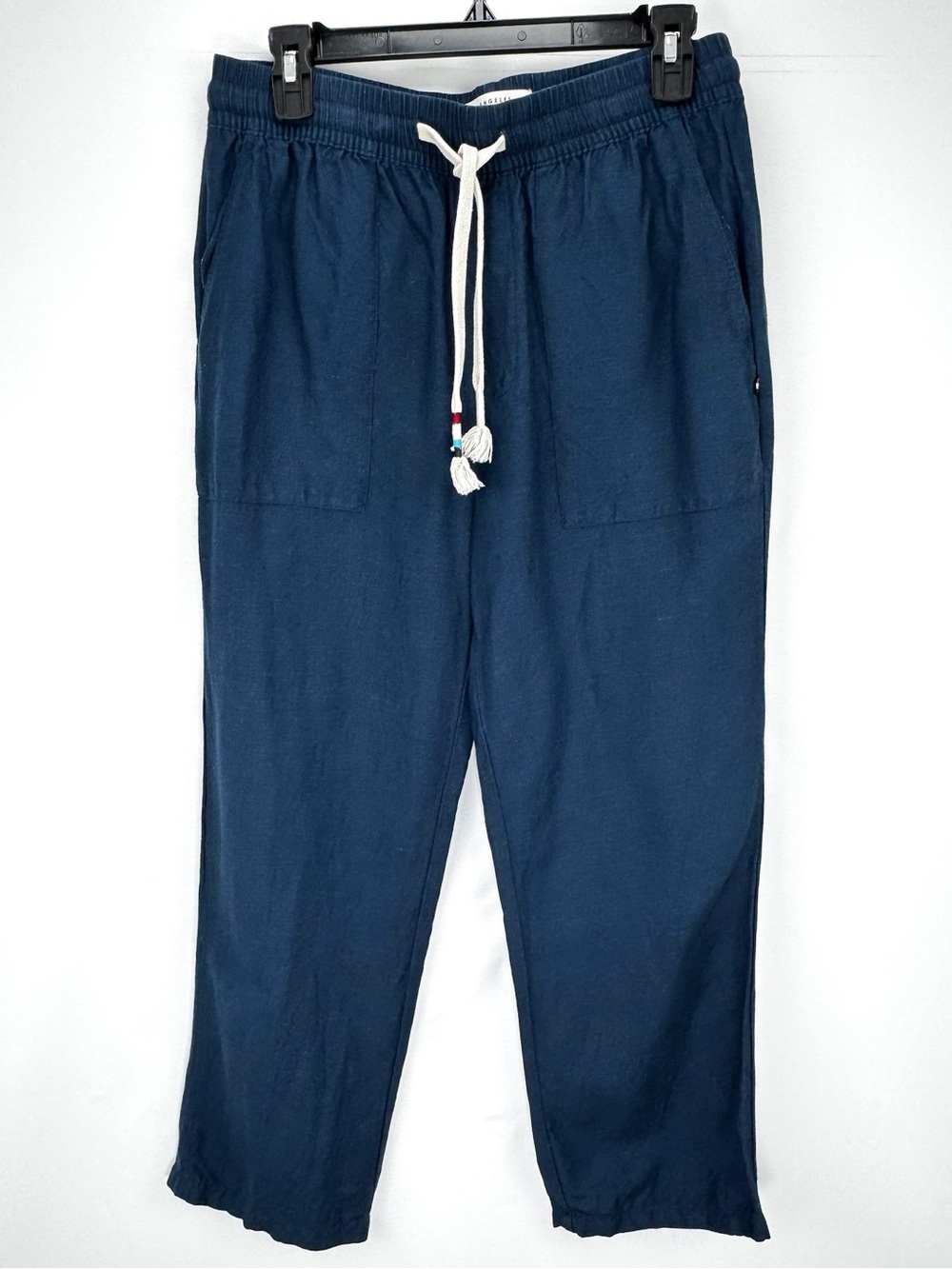 Sol Angeles Navy Linen Blend Drawstring Joggers with Cream Rope